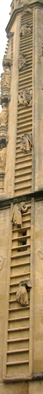 Épisode biblique : les anges montent l'échelle de Jacob, sculpture de l'Abbaye de Bath au XVème siècle.